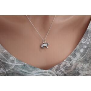 Sterling Silver Tiger Charm Necklace, Sterling Silver Oxidized Tiger Necklace